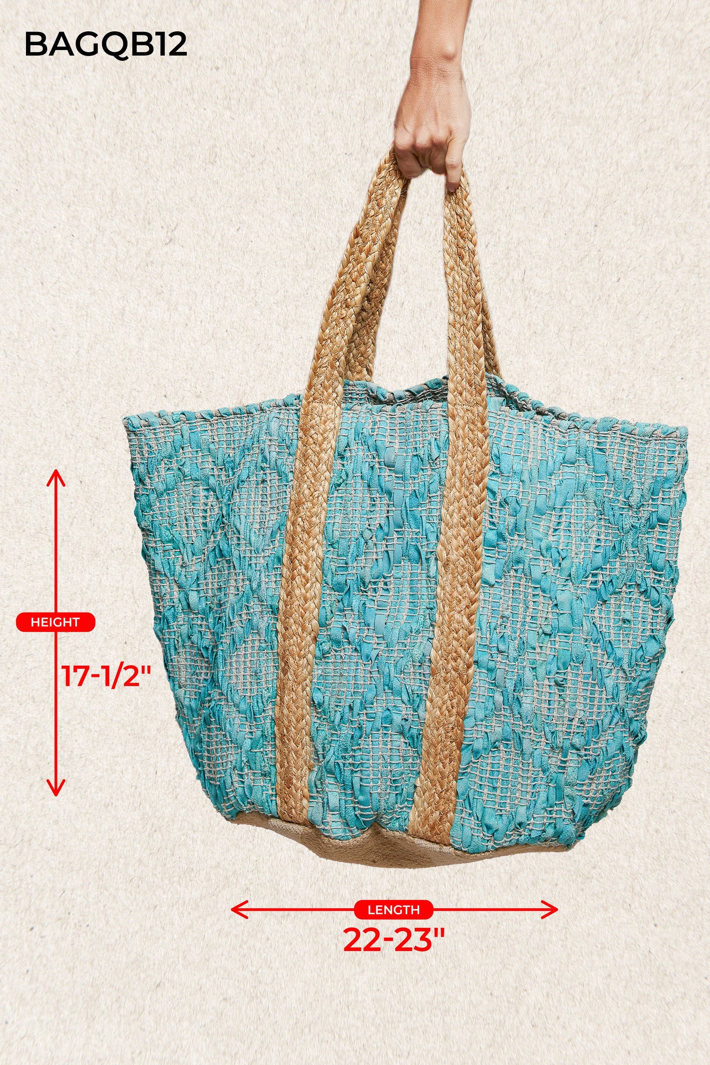 Handwoven Bohemian Style Teal Turquoise Tote Bag