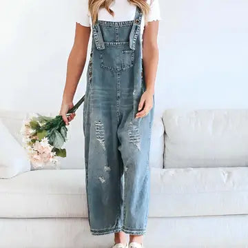 Women's Wide Leg Jumpsuit with Ripped Details