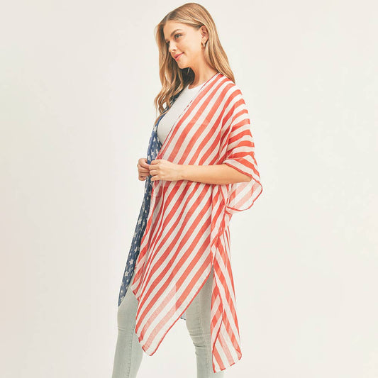 Half and Half American Flag Kimono Poncho
