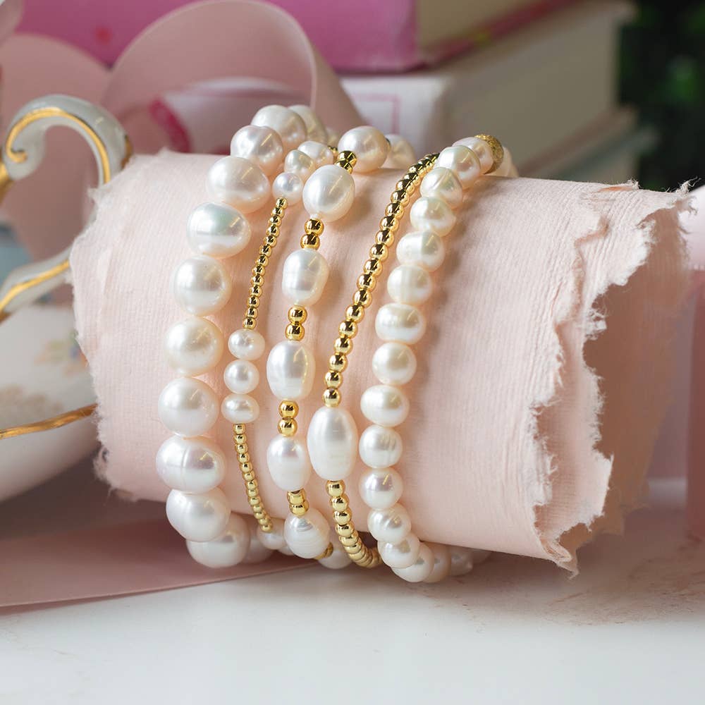 Gold Plated Trio Pearl Stretch Bracelet