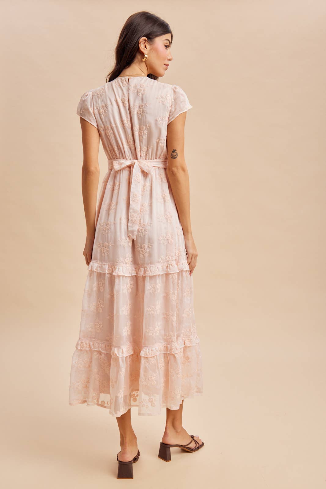 LACE EMBROIDERED TIERED MAXI DRESS