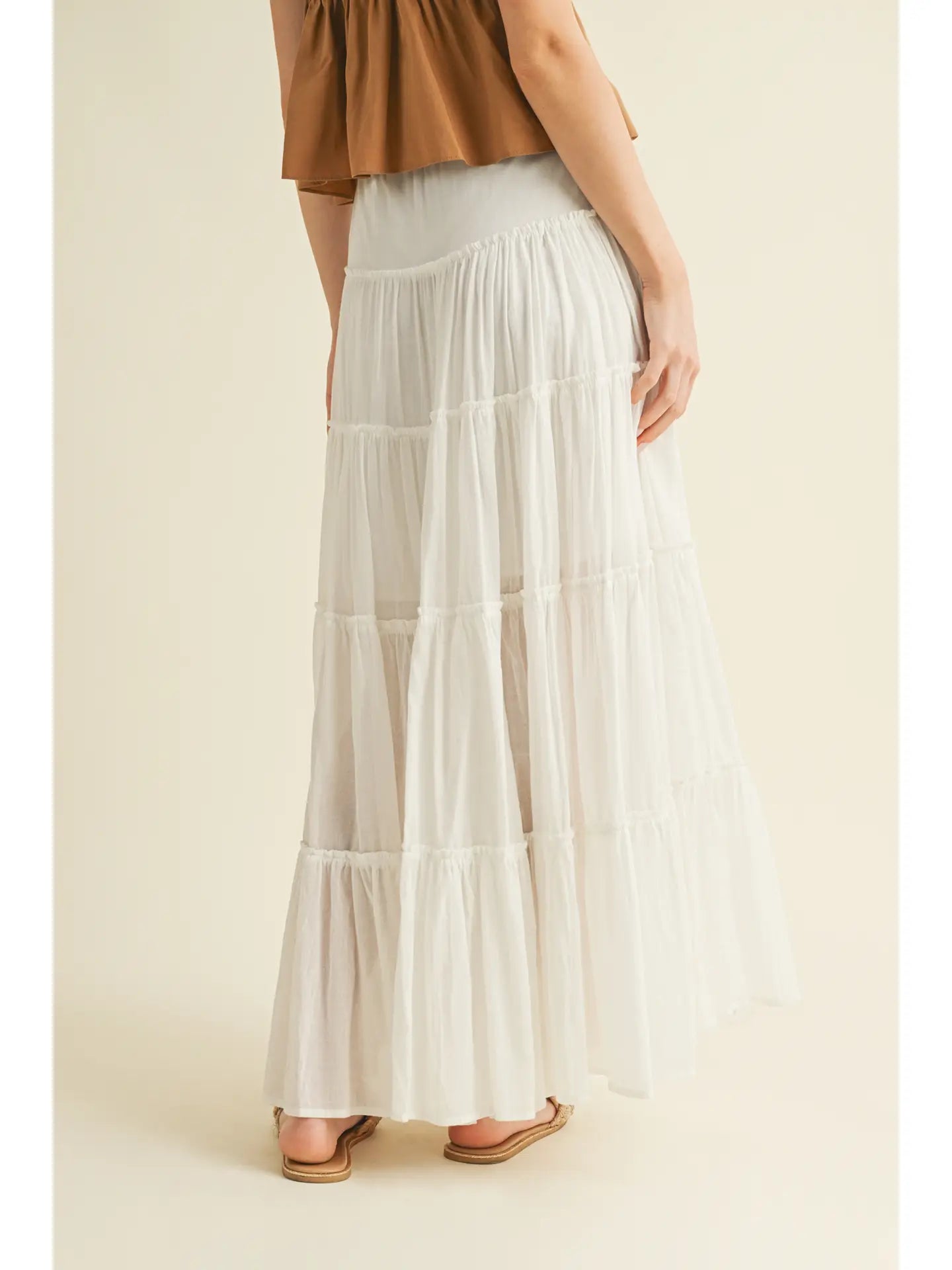 Drawstring Detail Tiered Maxi Skirt | OFF WHITE