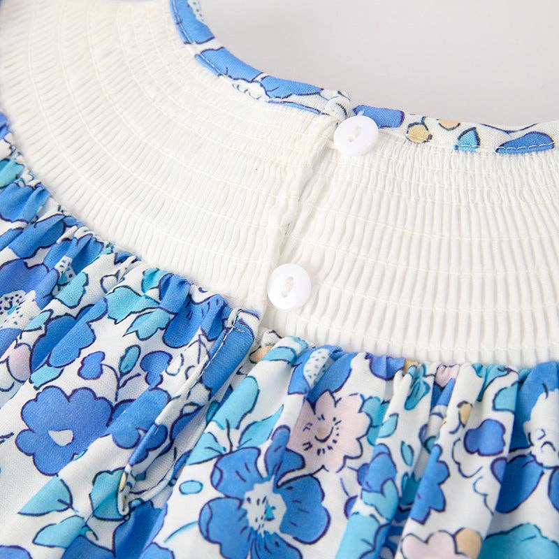Girls Summer Blue Floral "JESUS LOVES ME" Smocked Dress
