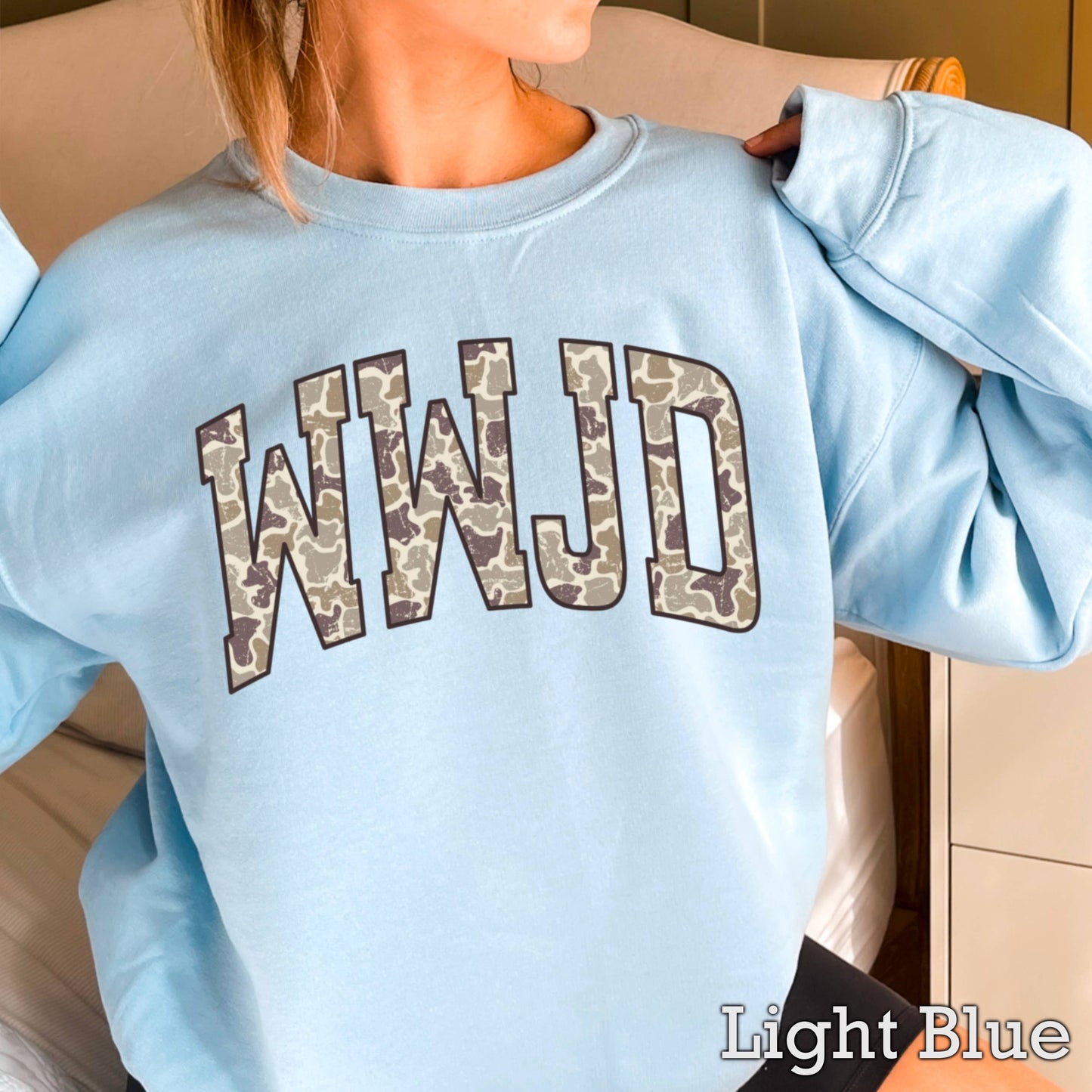 WWJD Camo Christian Graphic Sweatshirt