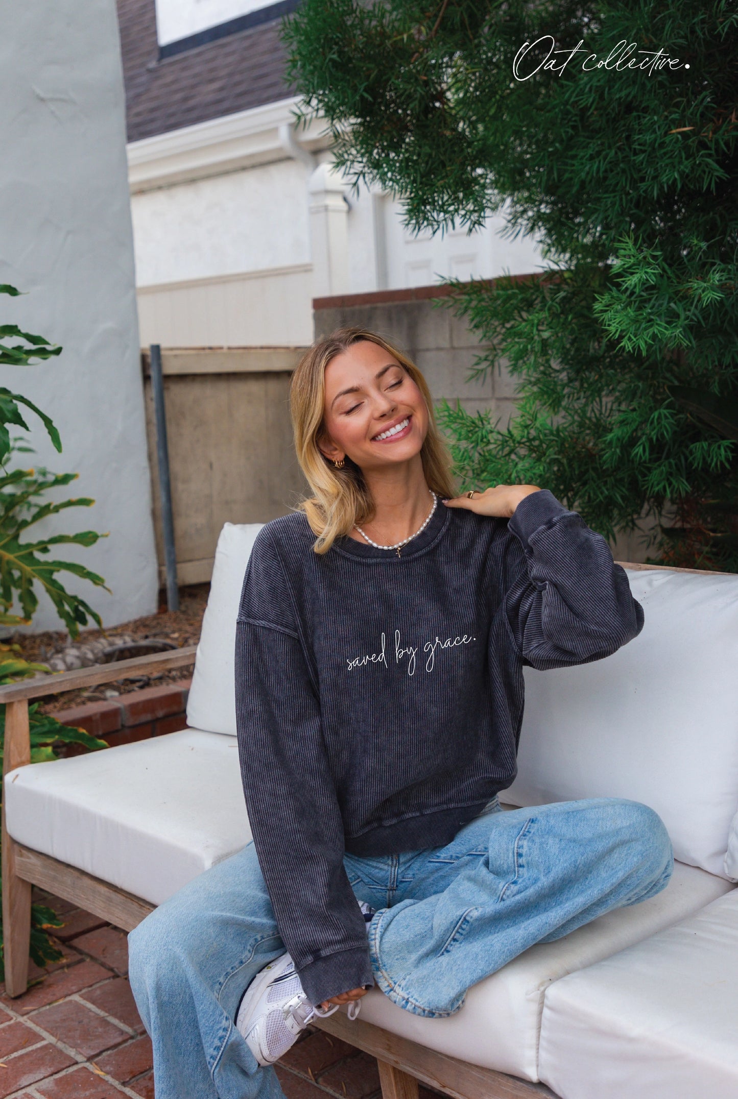 SAVED BY GRACE Cropped Thermal Vintage Pullover | WASHED DENIM