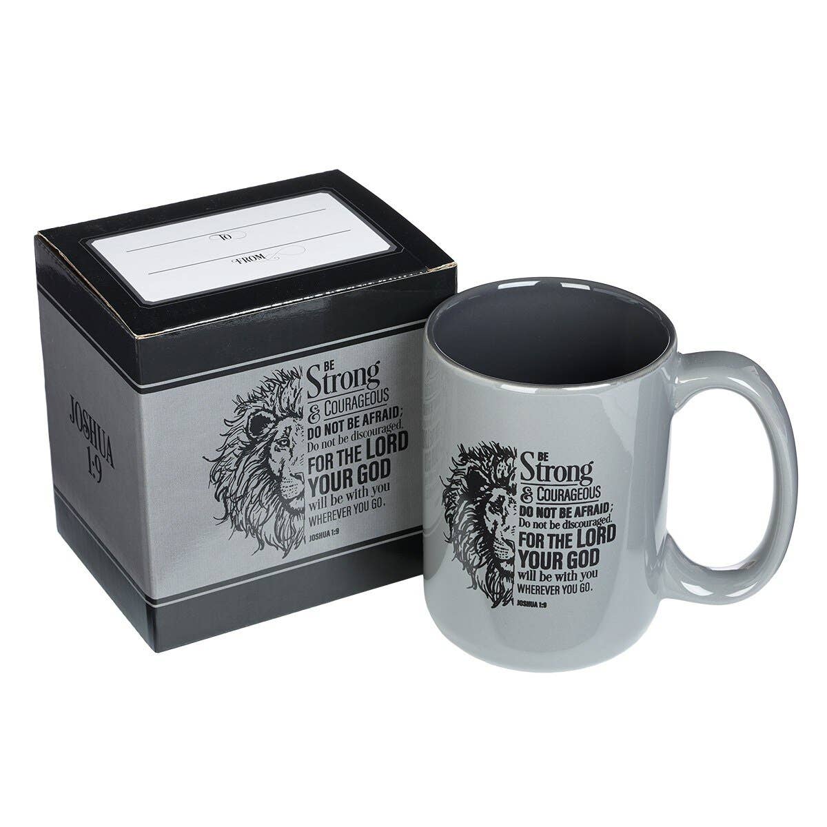 Mug Gray Lion Be Strong Josh. 1:9