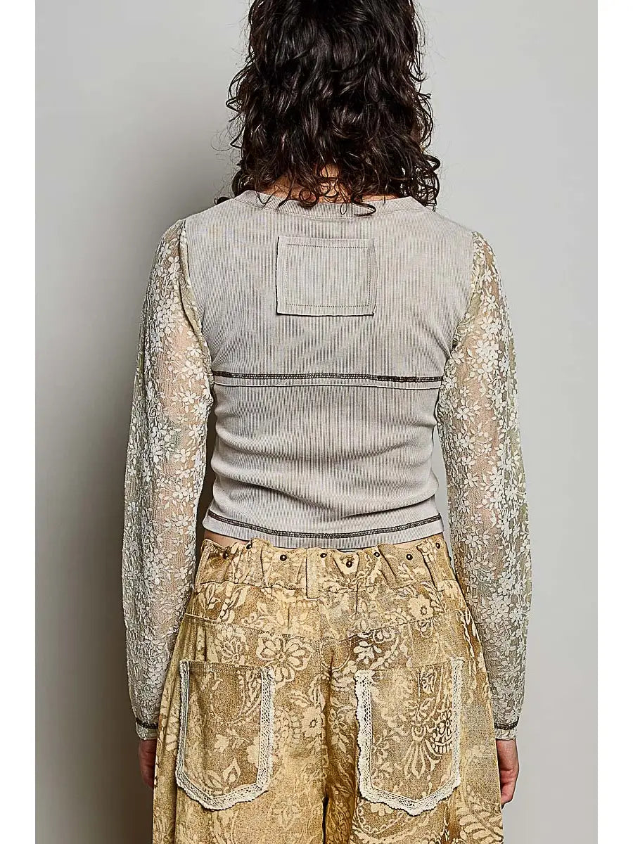 Semi-Sheer Textured Rib Knit Top