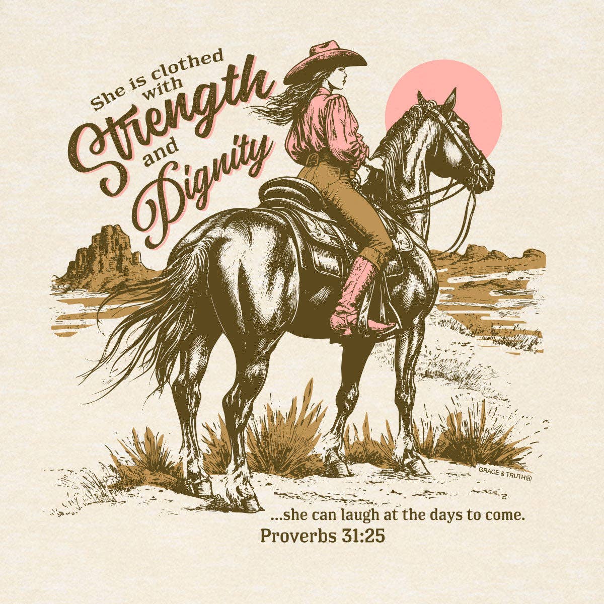 Grace & truth Women's T-Shirt Cowgirl Strength: Sweet Cream Heather