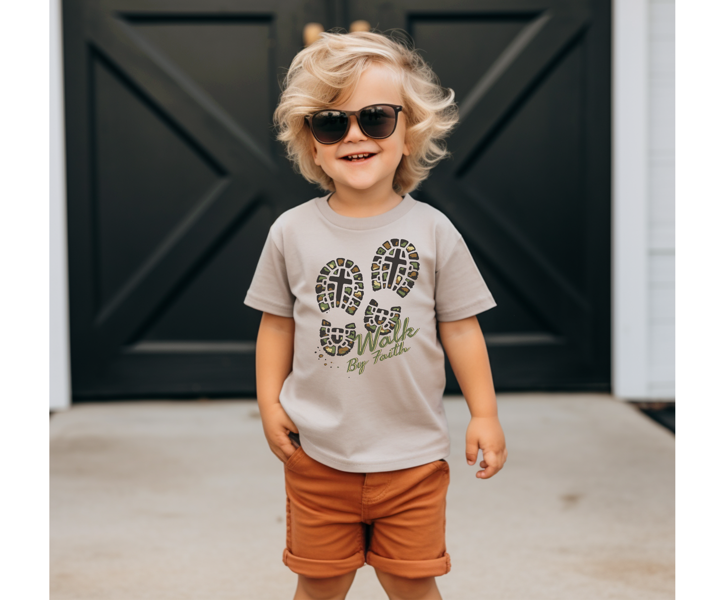 Walk by Faith Camo Cross Boots Youth Faith Graphic Tee