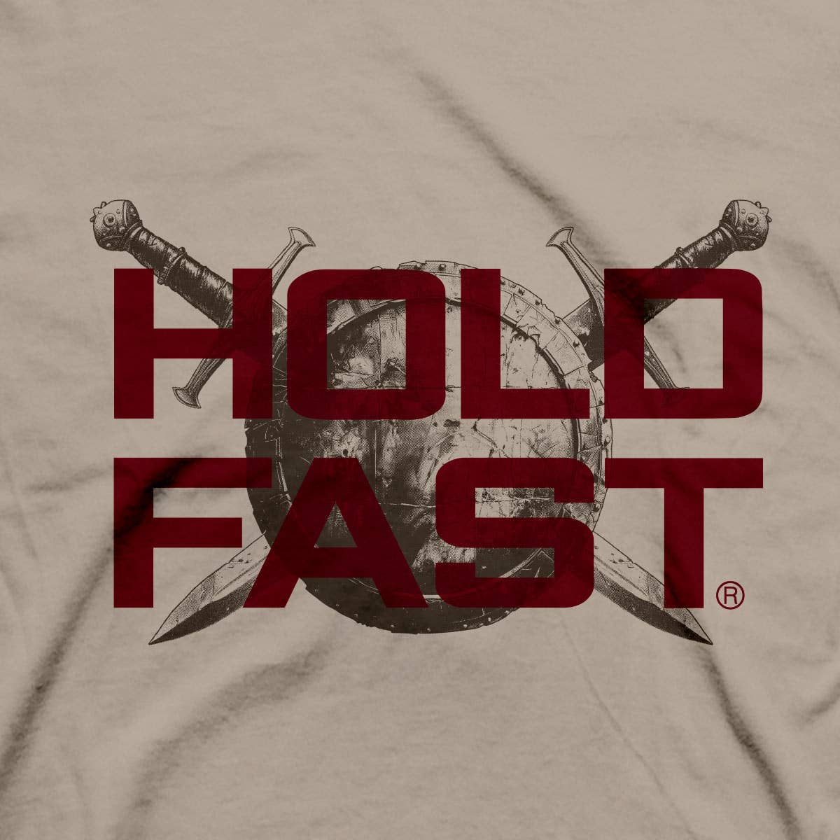 HOLD FAST Mens T-Shirt Fortress Shield: Sand
