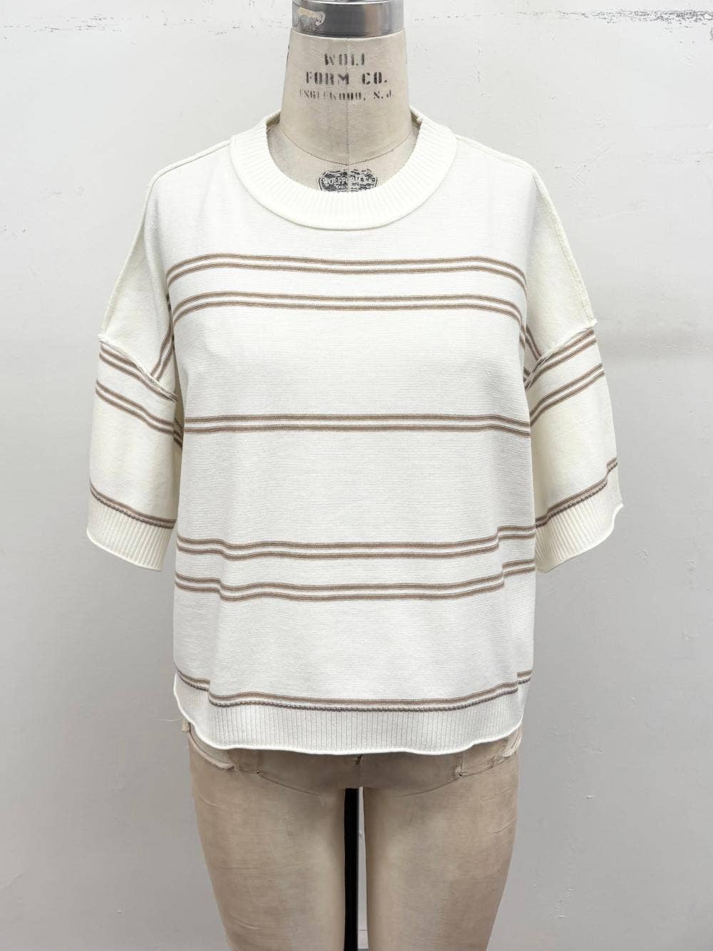 Striped Knit Short Sleeve Sweater
