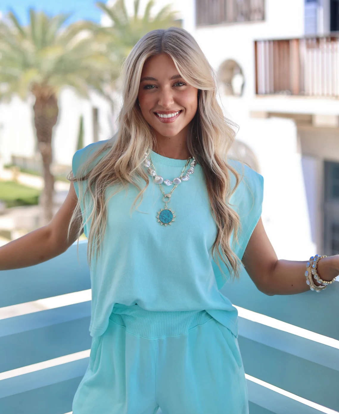 Mint Cap Sleeve Top & Wide Leg Pants Set