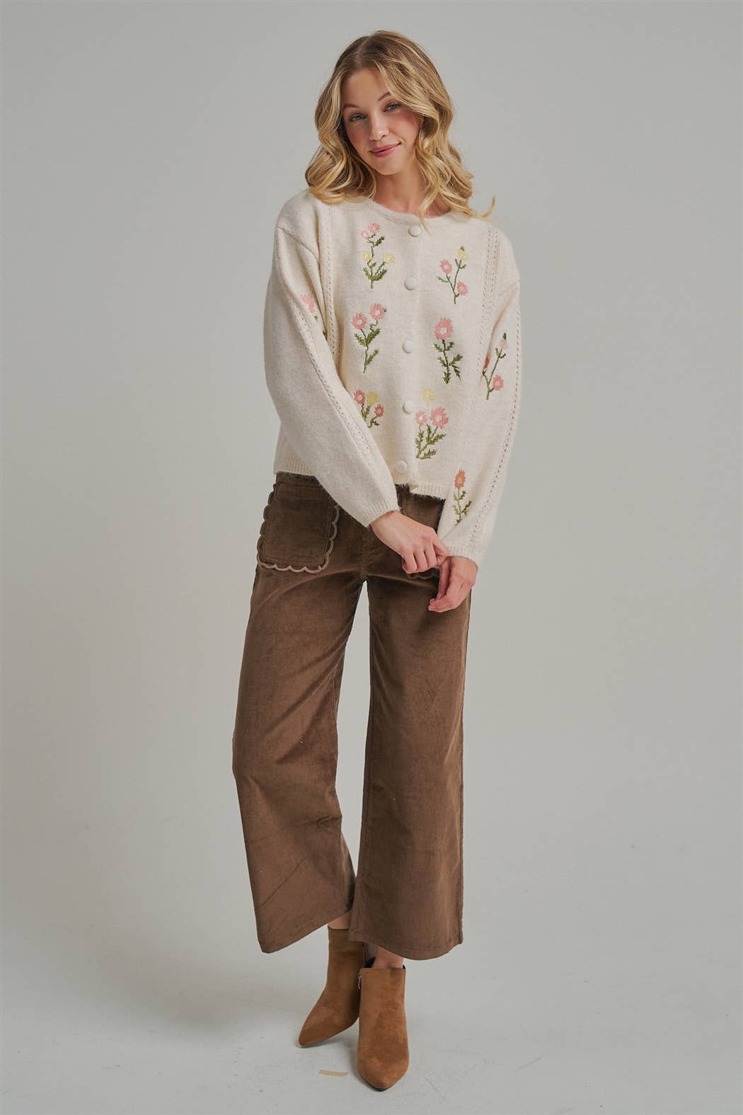 STRETCH CORDUROY WIDE LEG PANTS