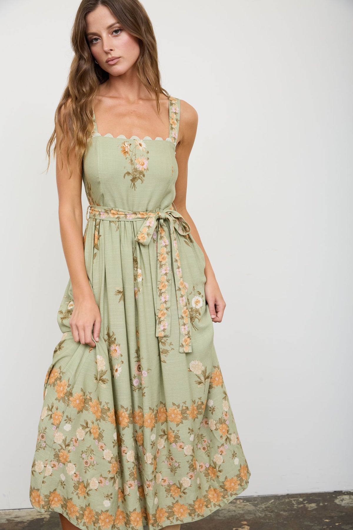 Floral Scalloped Midi Dress