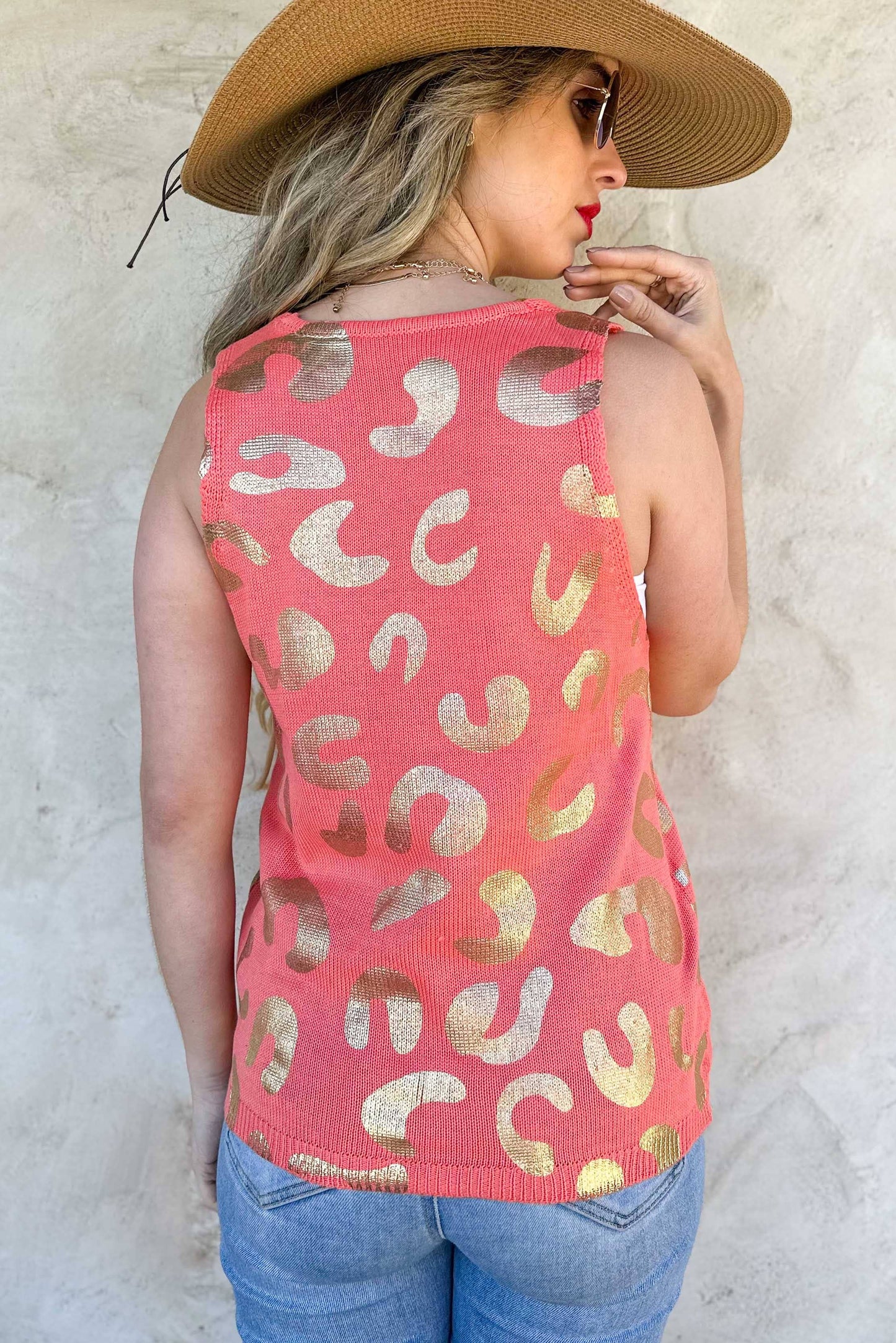 Metallic Gold Leopard Knit Tank – Lightweight Statement Top
