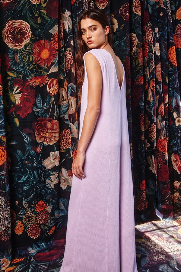 V-Neck Wide Leg Solid Knit Jumpsuit - Lavender