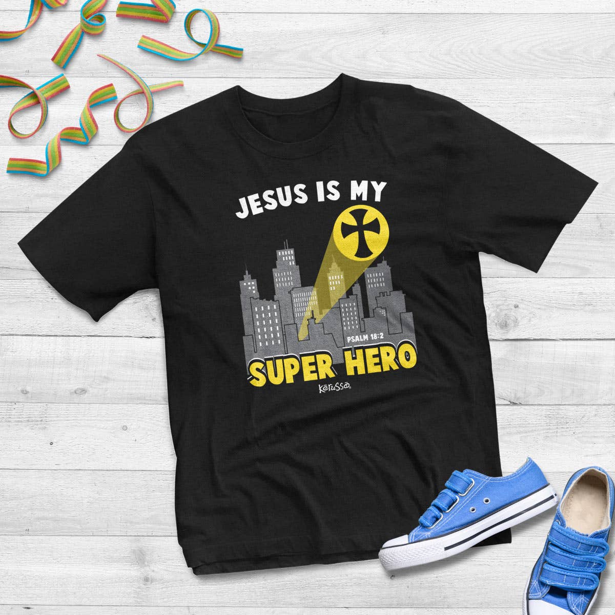 Kids T-Shirt Jesus Super Hero: Black
