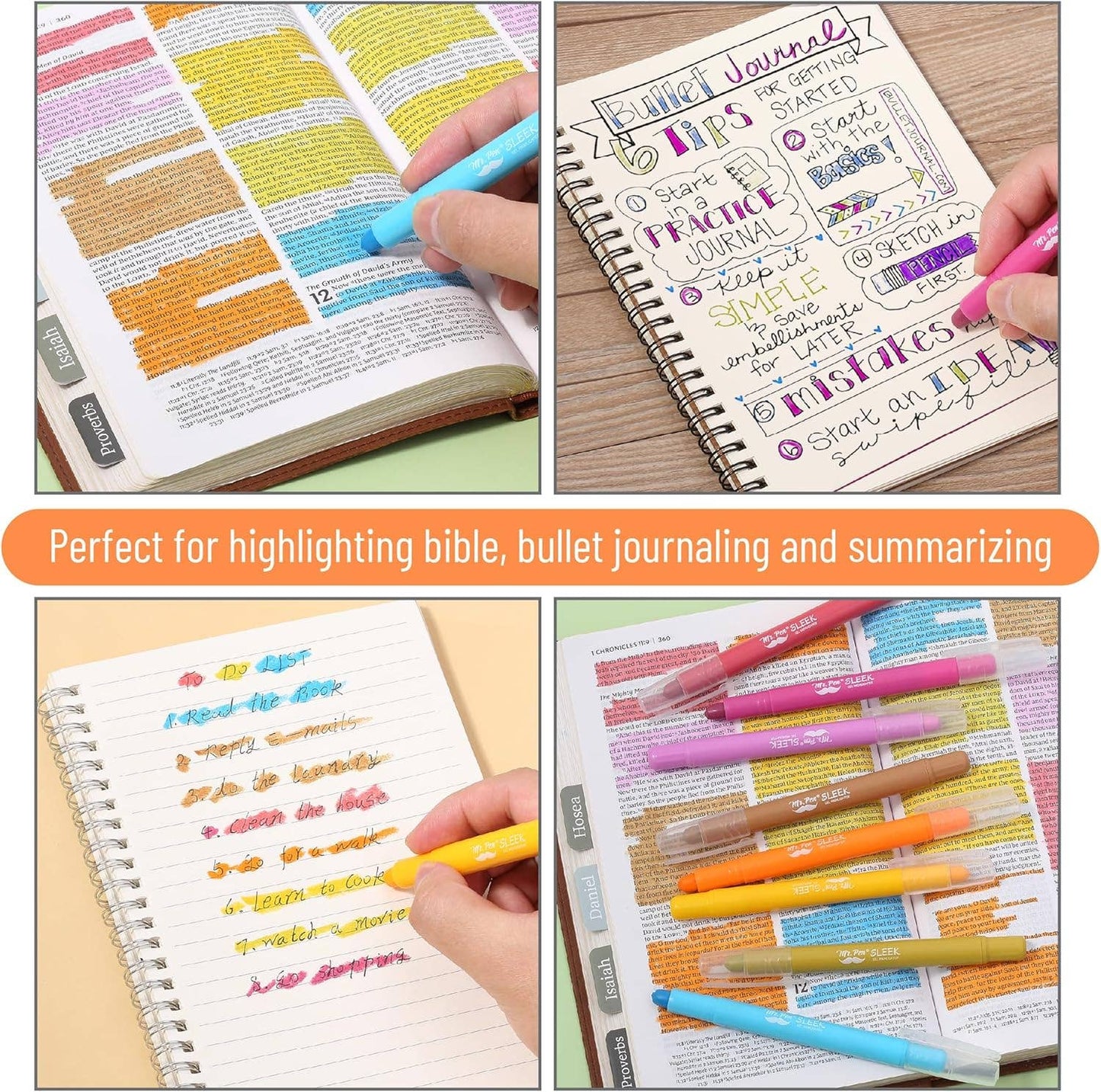 Mr. Pen- Gel Highlighter, 8 Pack, Sunshine & Smiles, Bible Highlighters No Bleed, No Bleed Highlighters, Bible Highlighter, Bible Markers