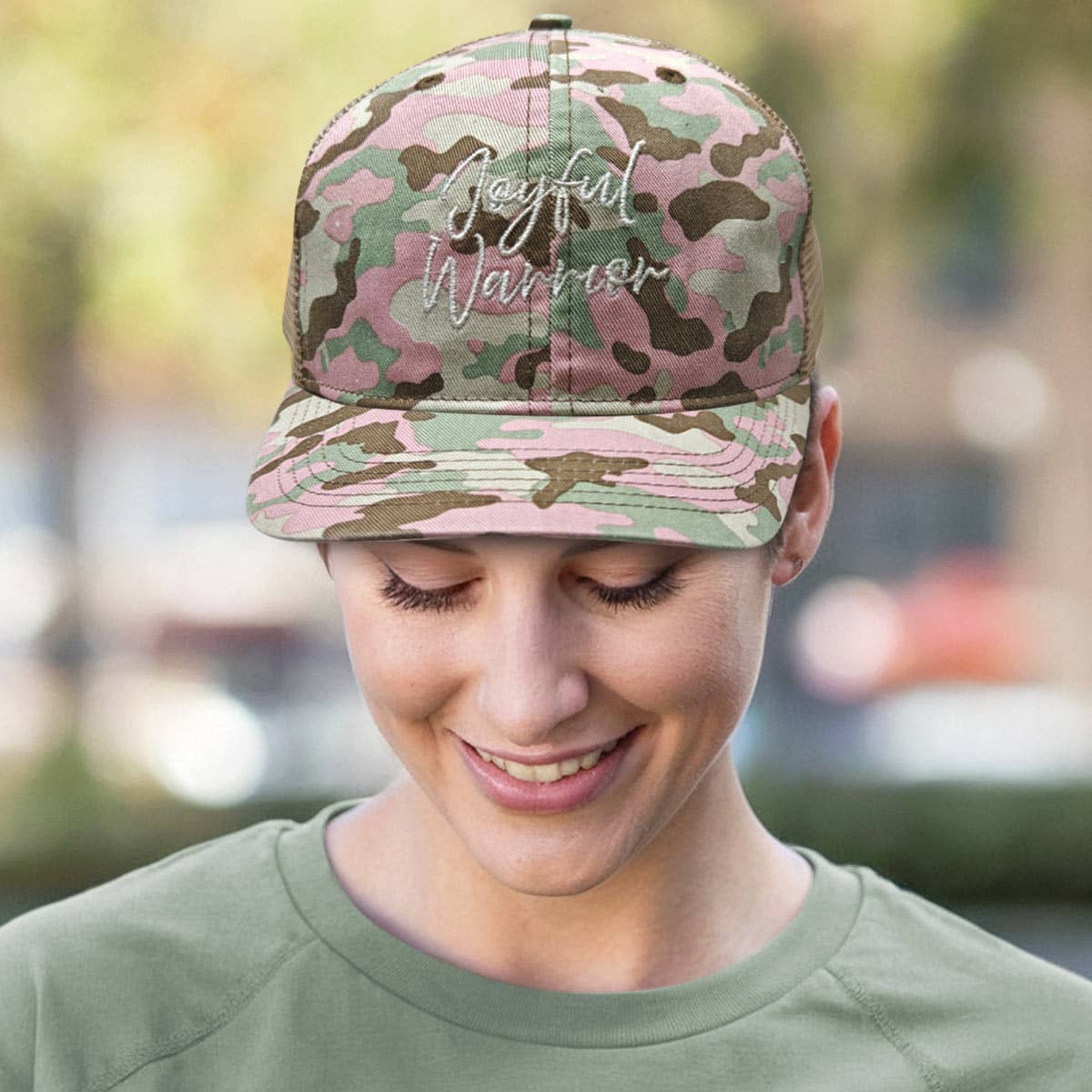 Kerusso Womens Cap Joyful Warrior: Tan/Camo / One Size Fits Most