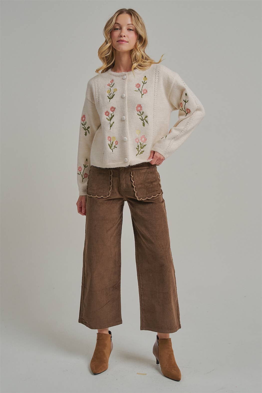STRETCH CORDUROY WIDE LEG PANTS