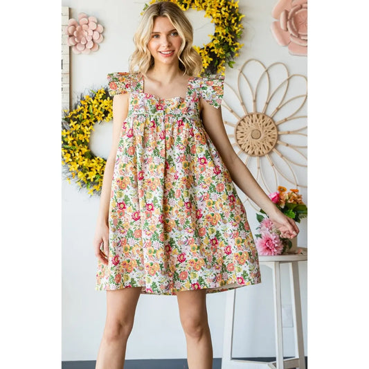 Garden Flower Print Ruffle Sleeve Mini Dress