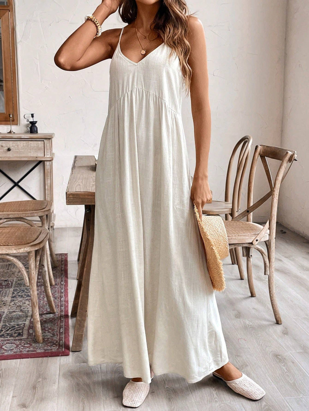Linen blend Scoop Neck Cami dress