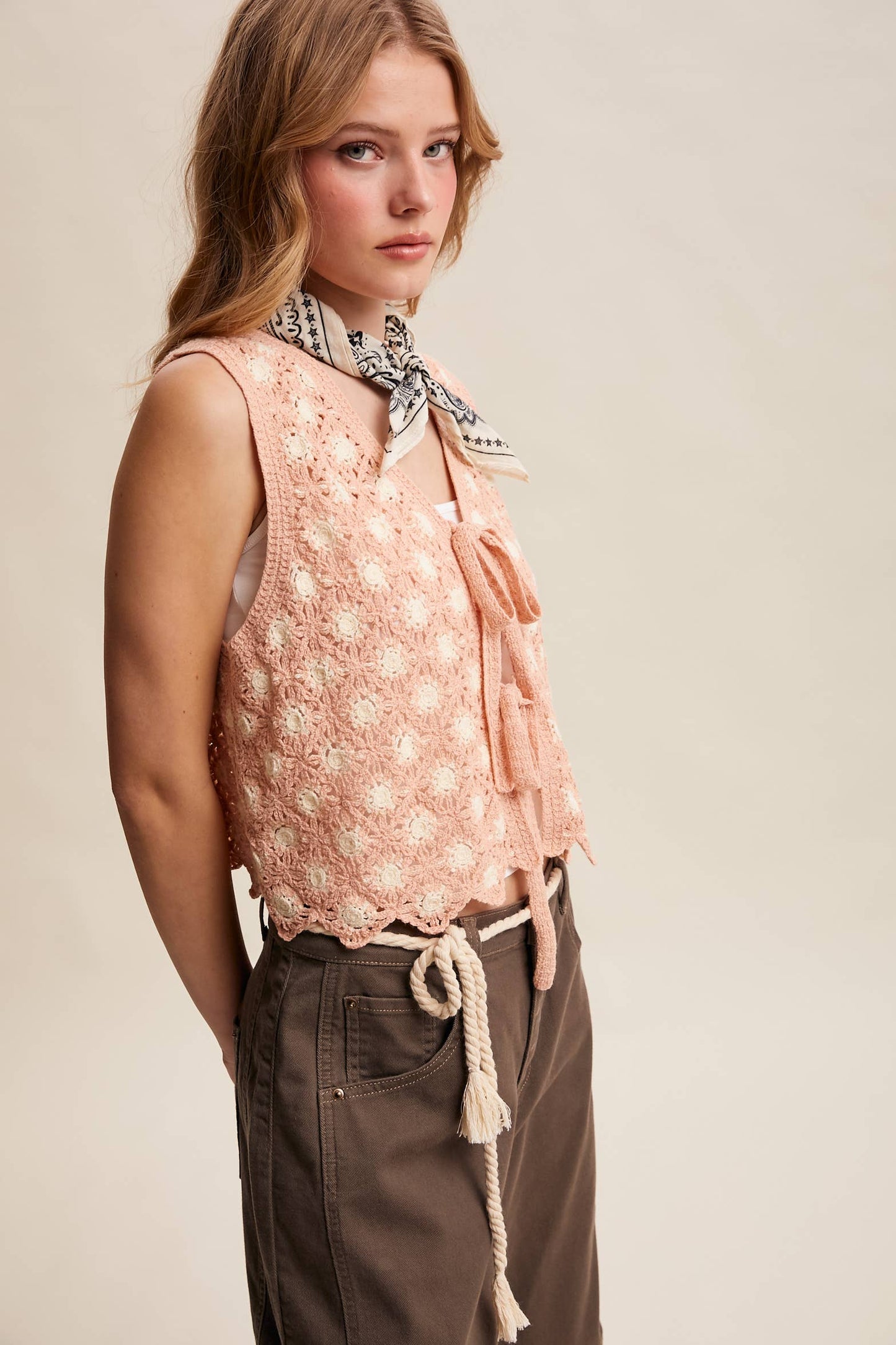 Crochet Daisy Tie-Front Vest