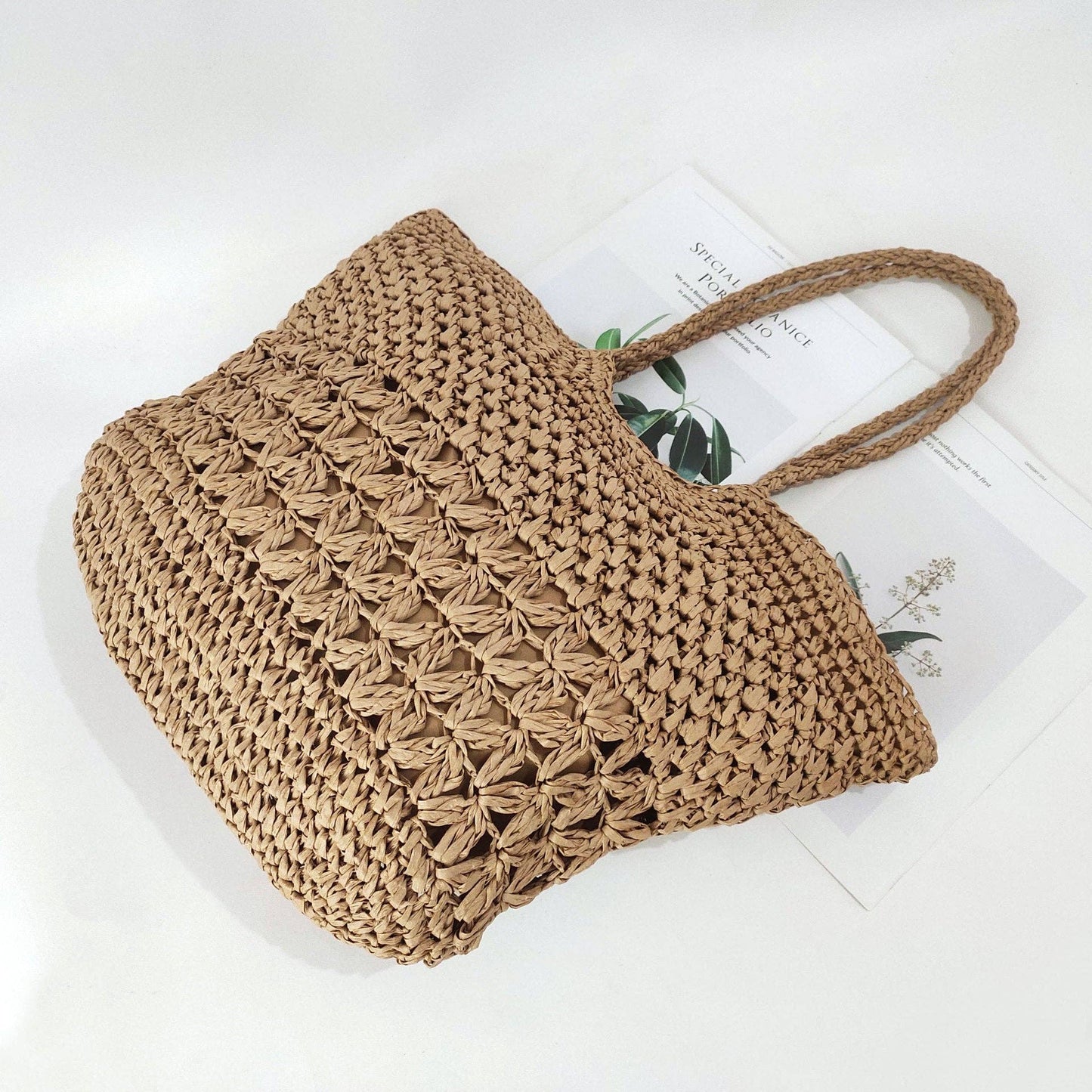 Hollow Woven Straw Shopping Beach Bag