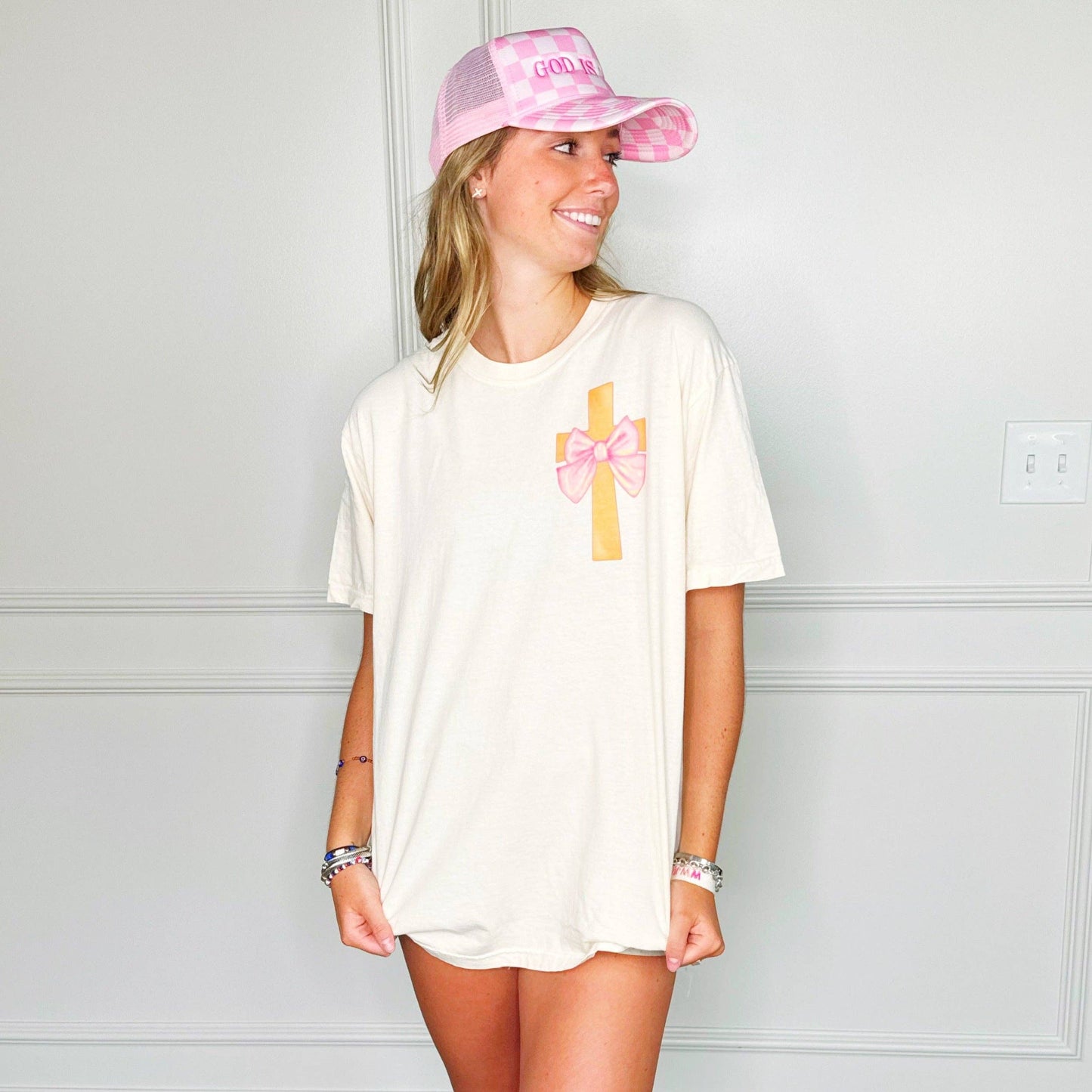 Cross with Pink Bow Youth Tee