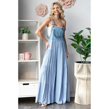 Embroidered Strap Flowy Jumpsuit