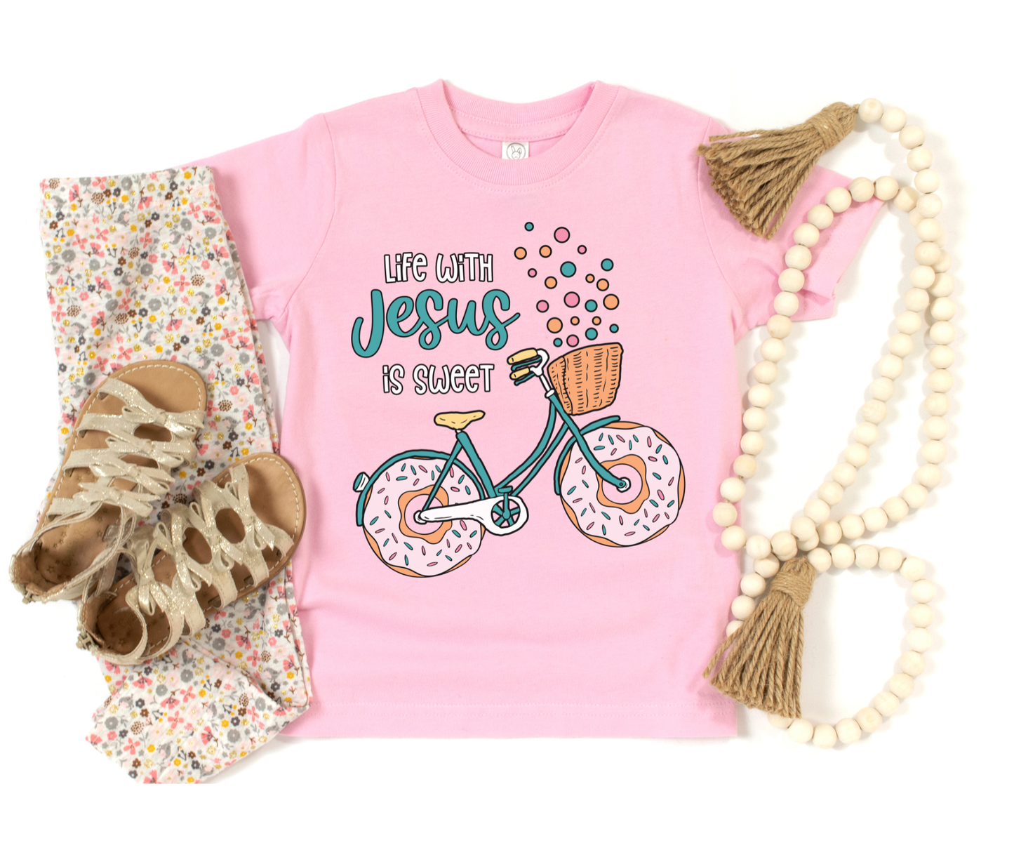 Life with Jesus is Sweet Donut Youth Faith Graphic Tee