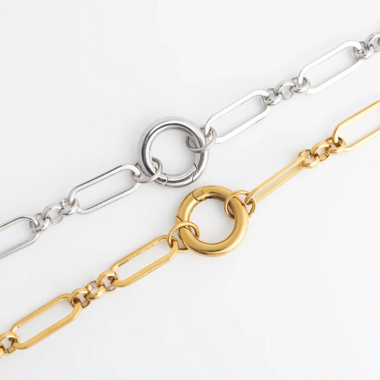 18K Gold PVD Stainless Steel Long Paperclip Charm Necklace