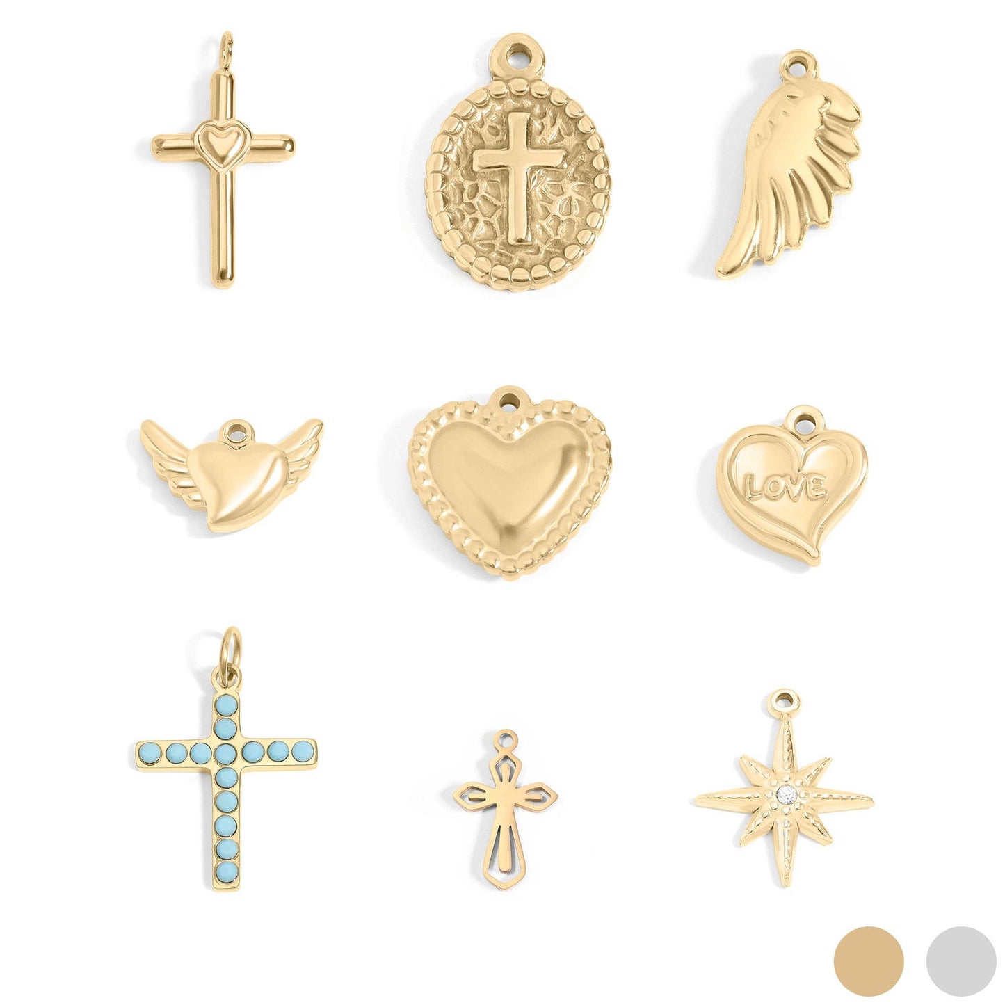 18K Gold PVD Stainless Steel Faith & Love Charm