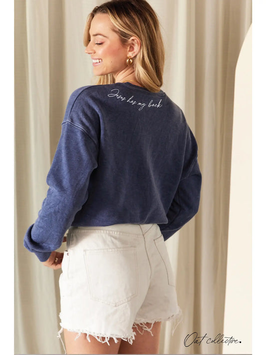 JESUS HAS MY BACK Mineral Graphic Sweatshirt