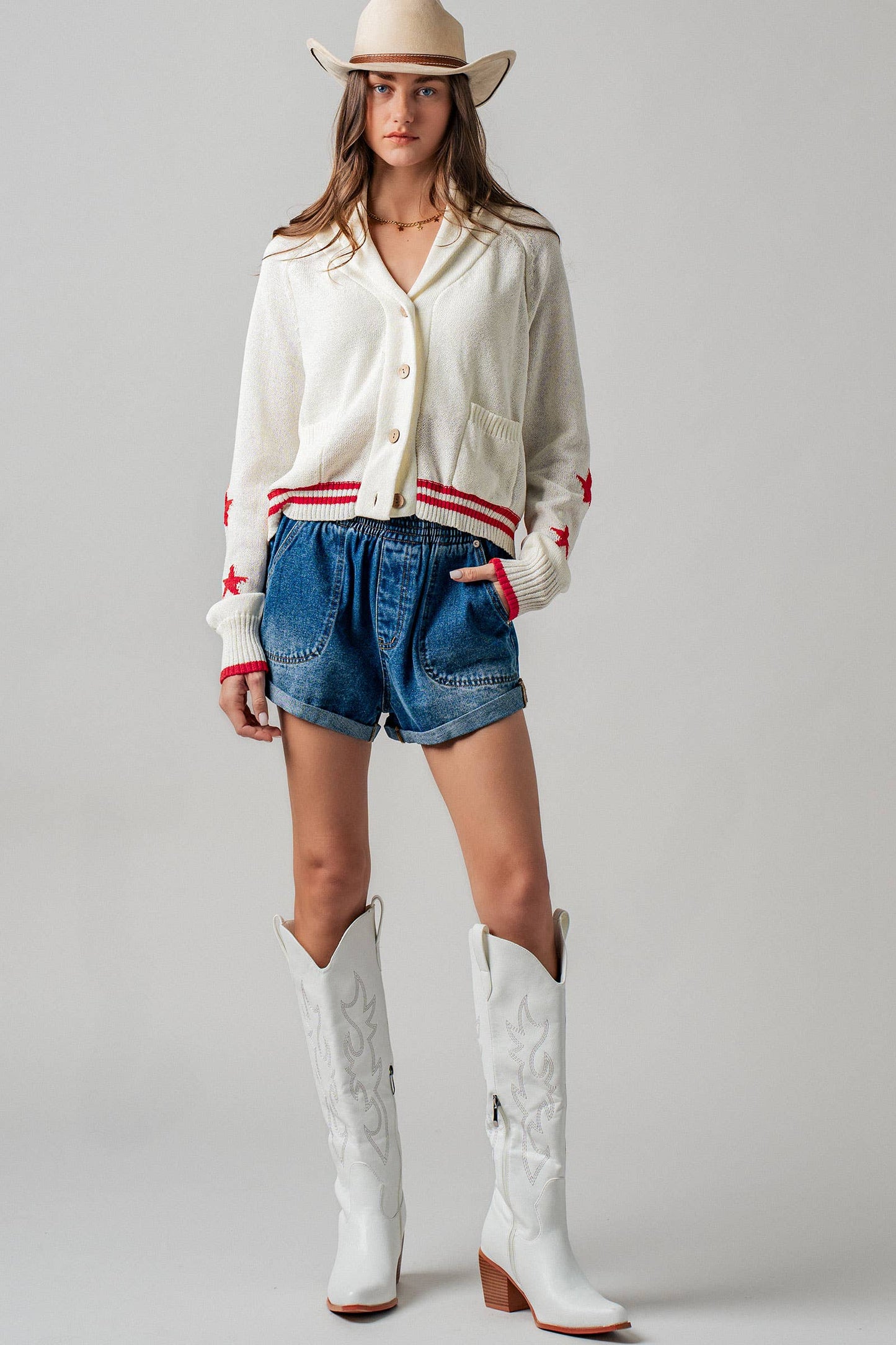 American Flag Star Shawl Collar Cardigan