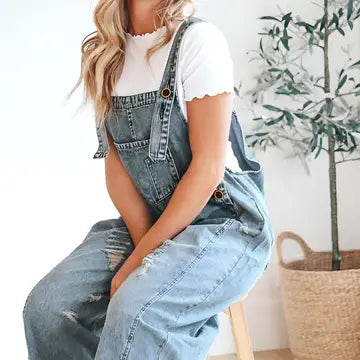 Women's Wide Leg Jumpsuit with Ripped Details