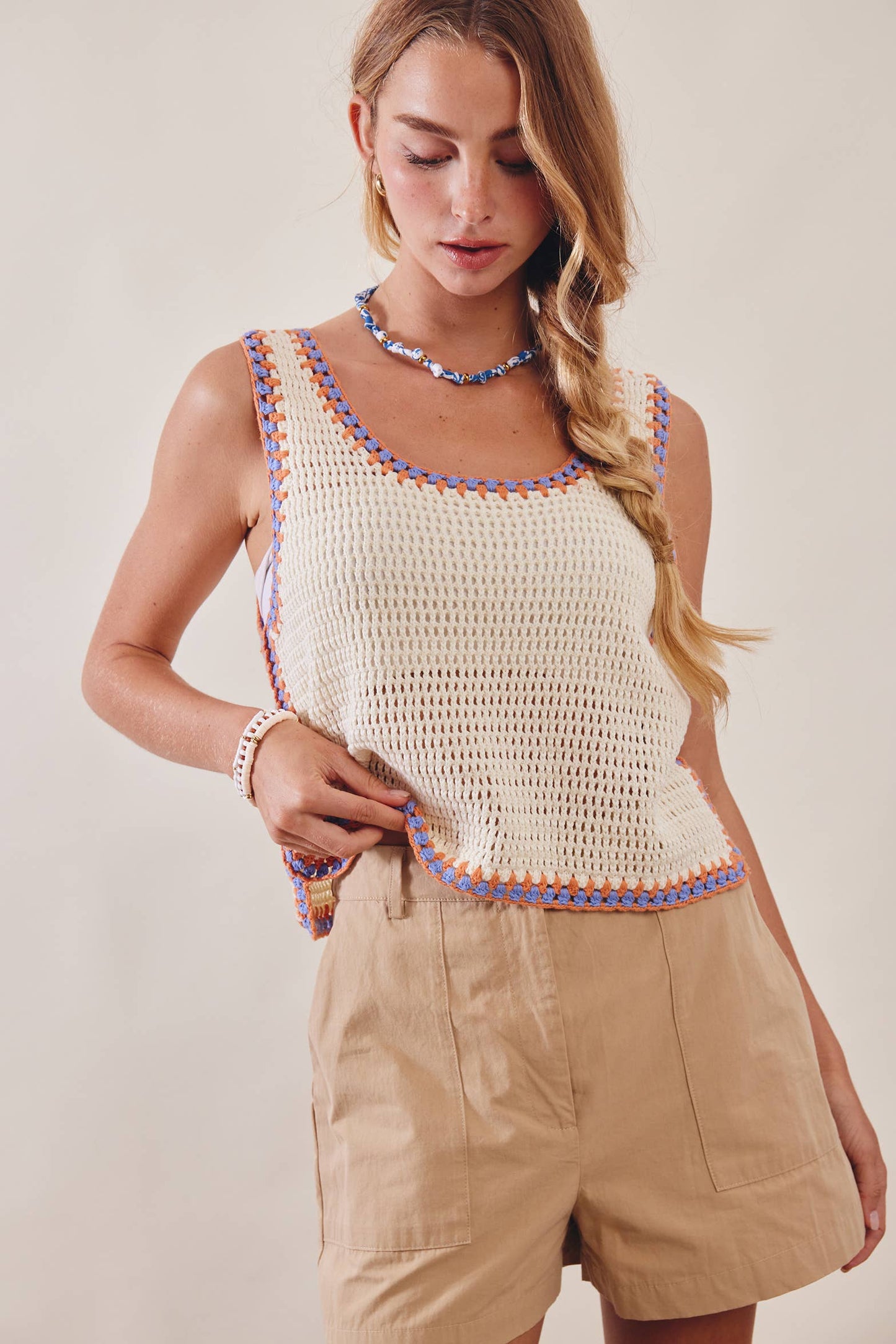 Contrast Trim Crochet Tank Top