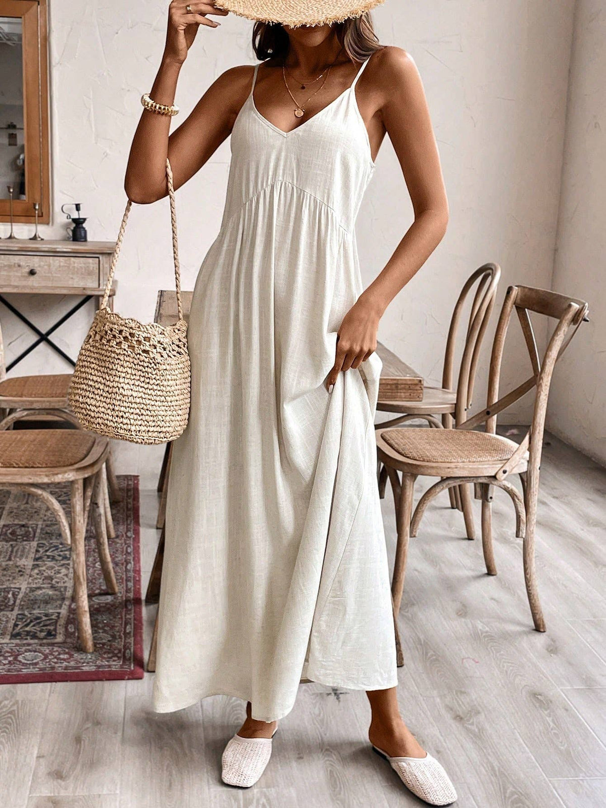 Linen blend Scoop Neck Cami dress