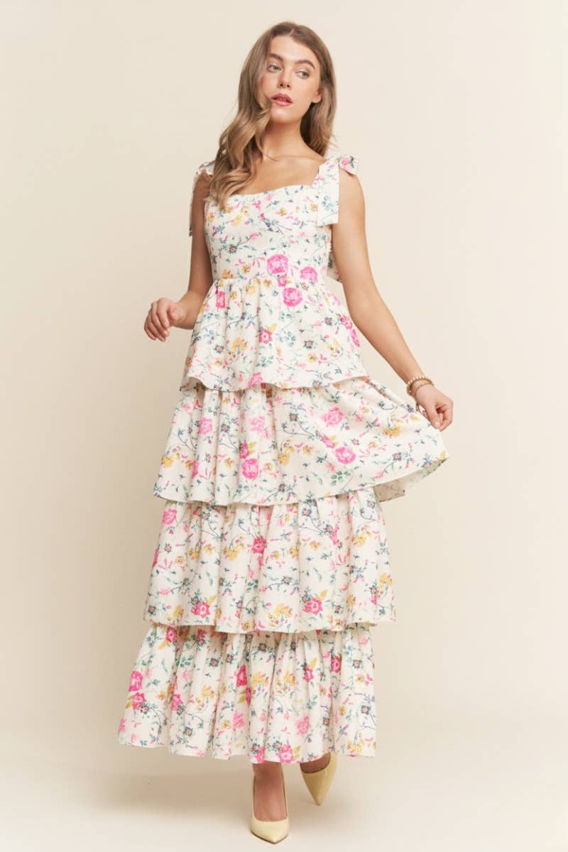 FLORAL PRINT TIERED MAXI DRESS