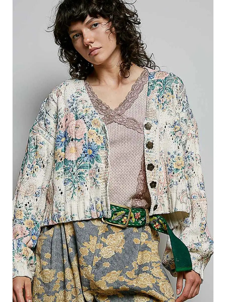 Floral Balloon Sleeve Cardigan