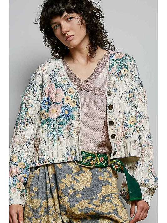 Floral Balloon Sleeve Cardigan