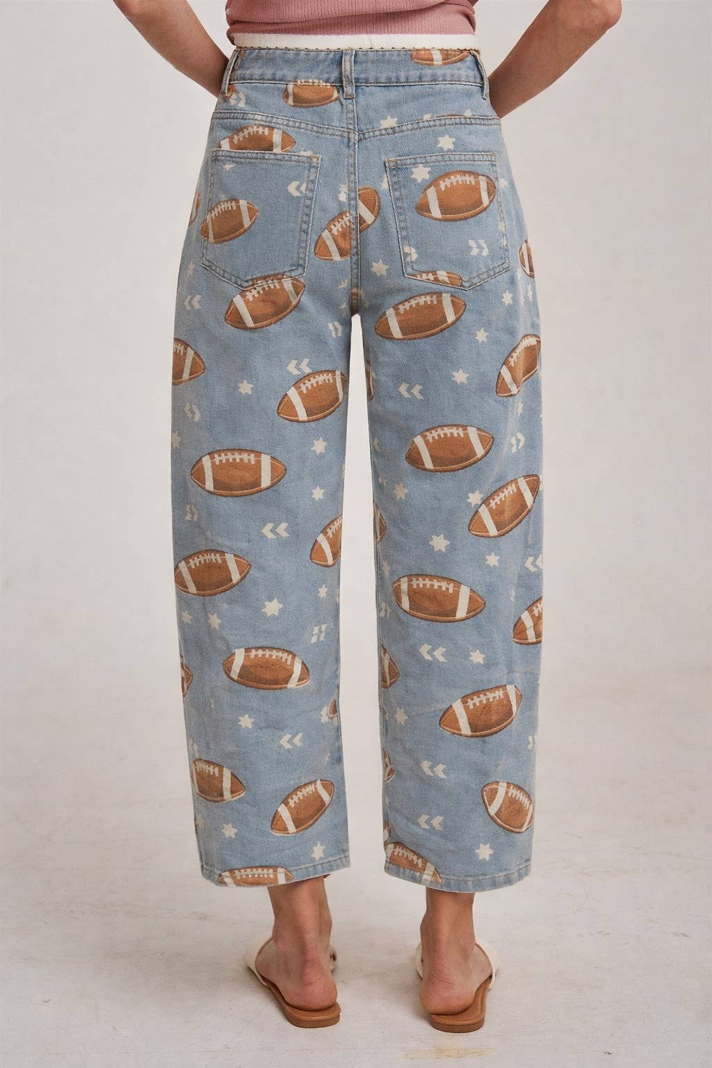 GAME DAY PRINT MID RISE DENIM JEANS PANTS