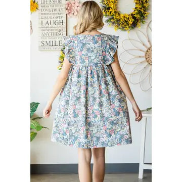 Garden Flower Print Ruffle Sleeve Mini Dress
