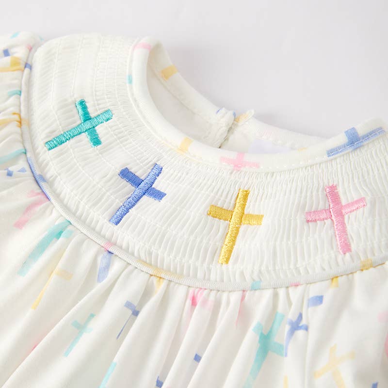 Baby Girls Easter Cross Smocking Embroidery Romper