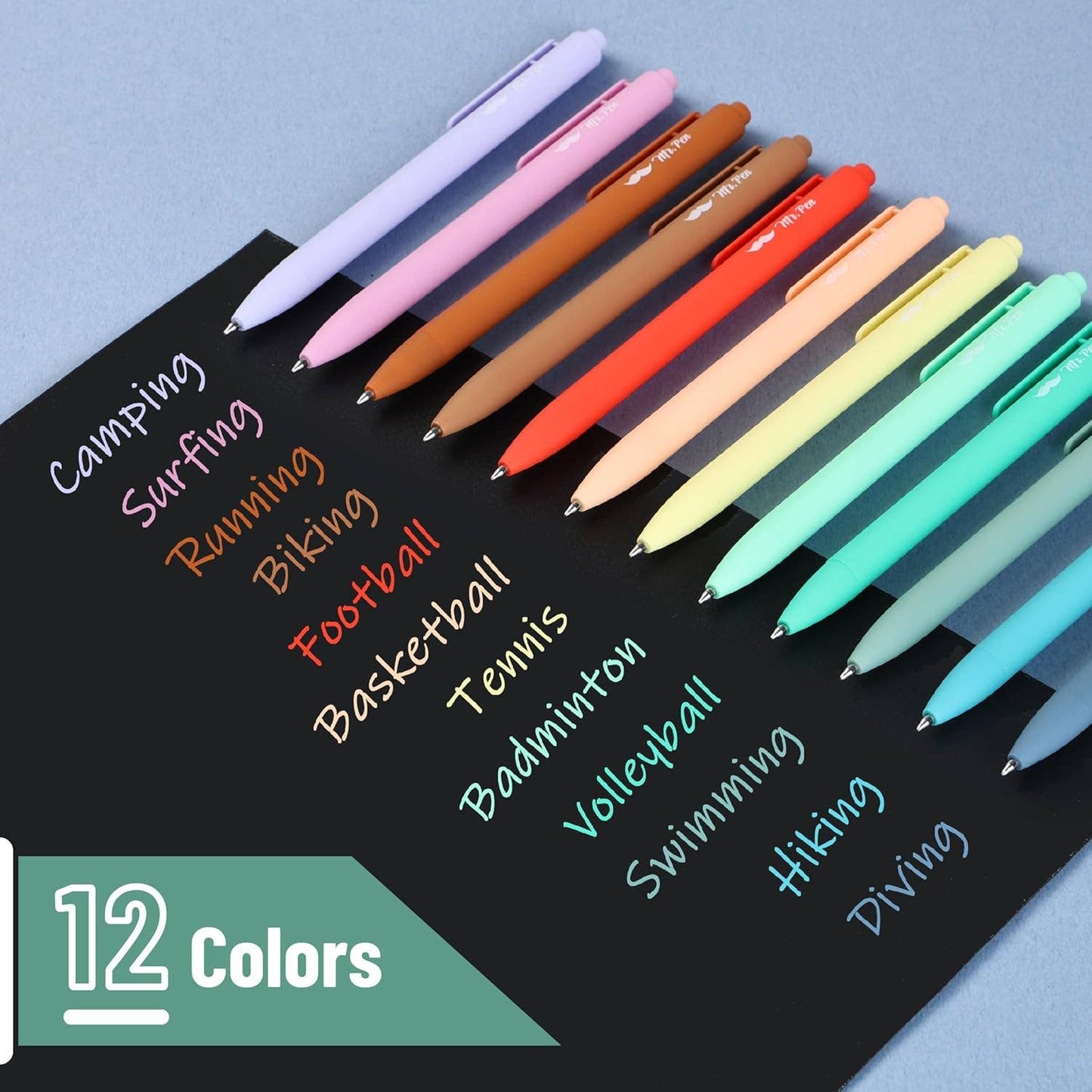 Retractable Gel Pens, 12 Pack, Assorted Colors, Fast Dry,