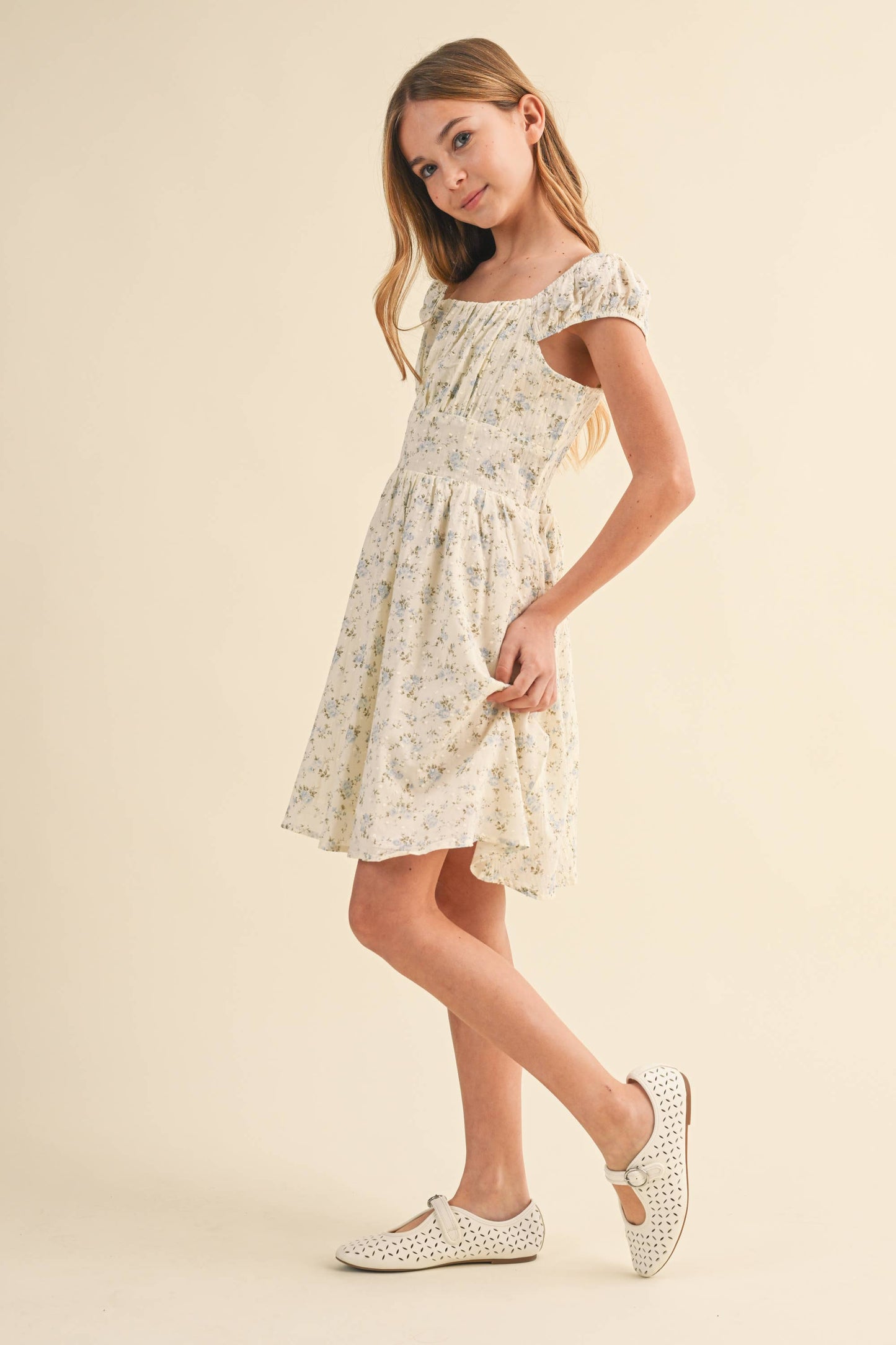 TWEEN GIRLS KIDS RUCHED SHOULDER MINI DRESS