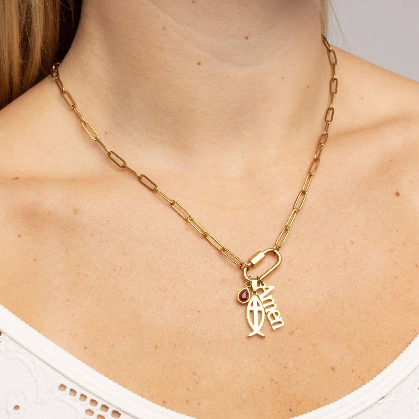 18K Gold PVD Stainless Steel Fish Charm with Cross Center
