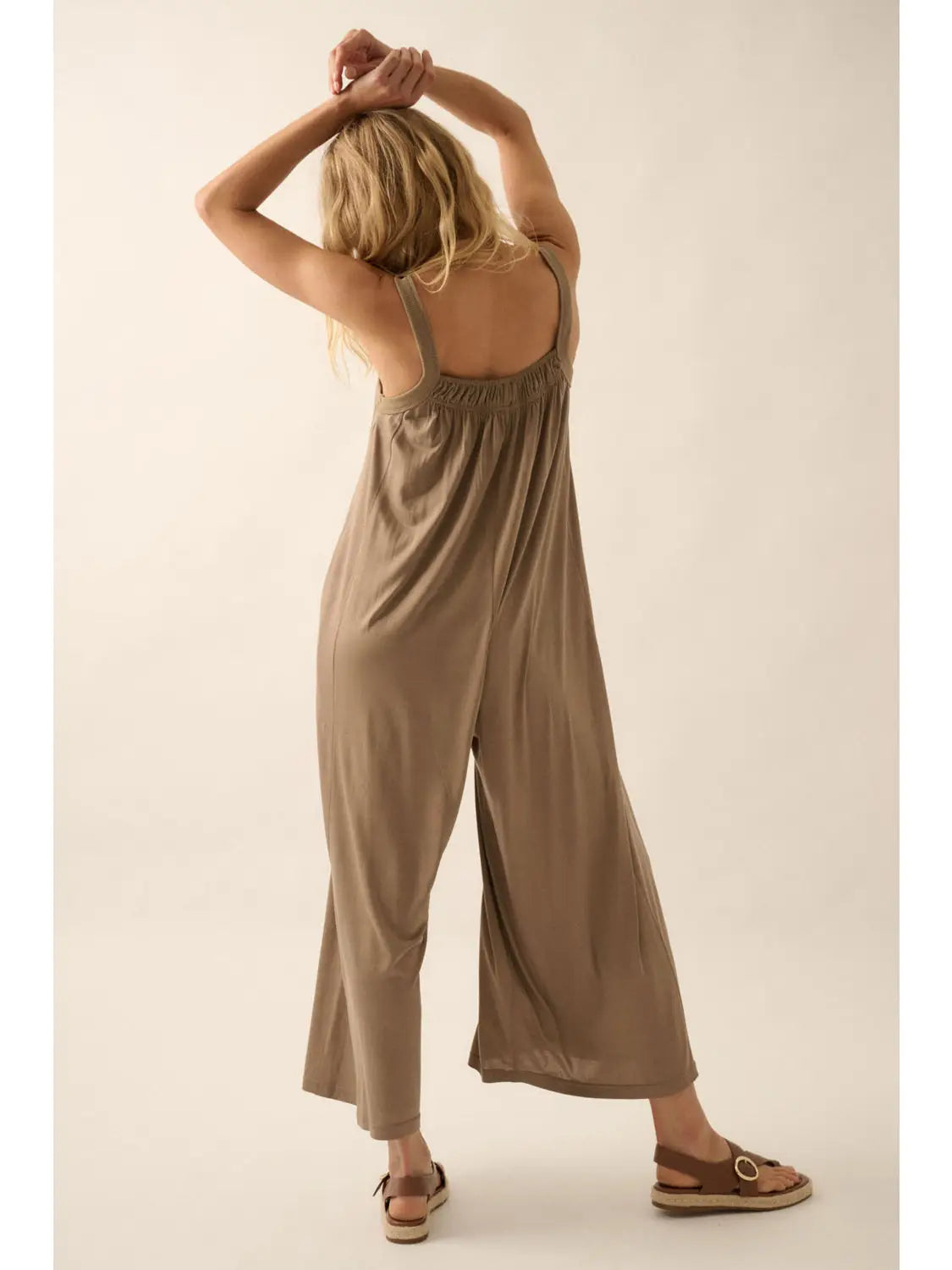 Solid Modal Knit Wide-Leg Cropped Jumpsuit