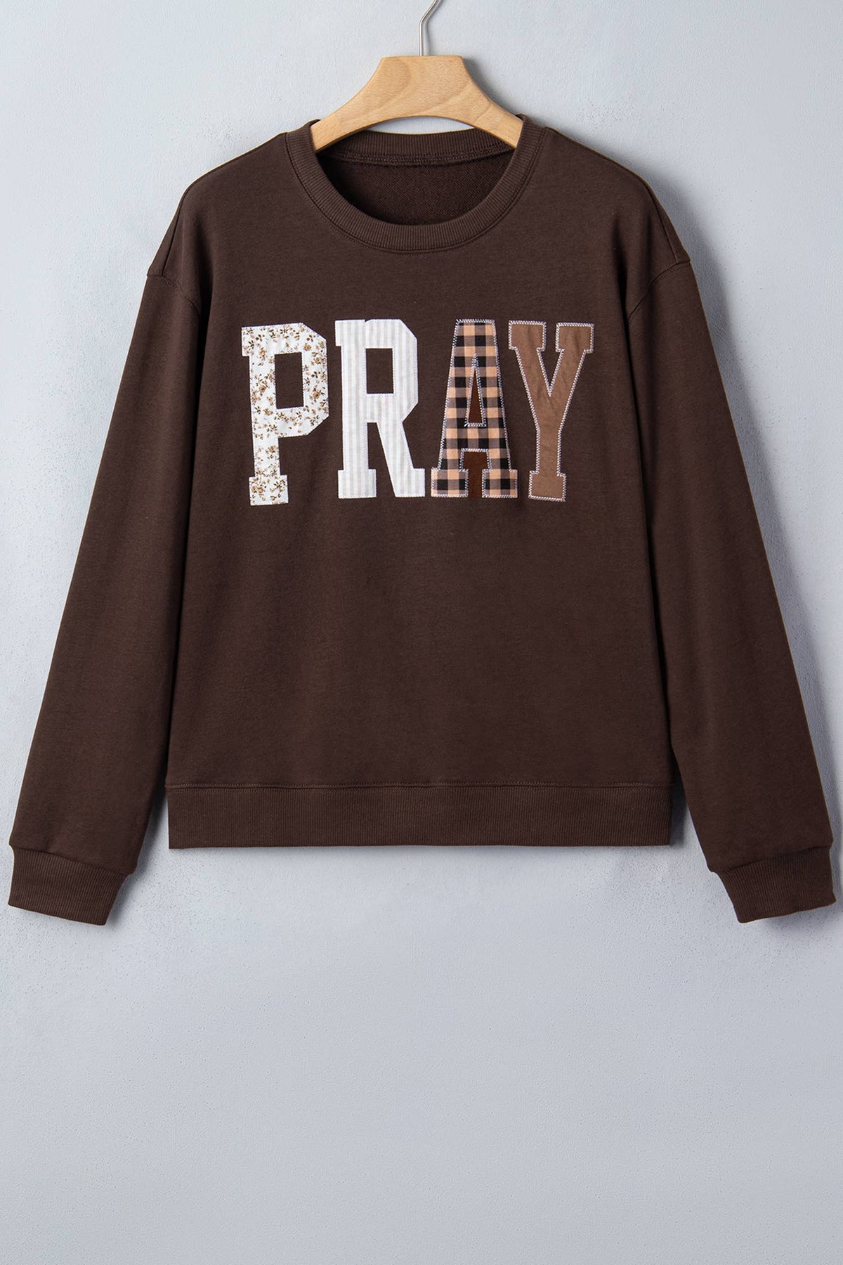 PRAY Plaid Letter Patchwork Sweatshirt