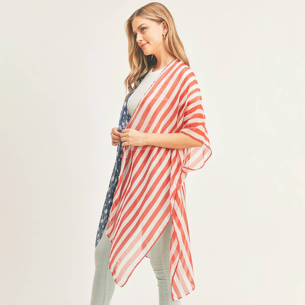 Half and Half American Flag Kimono Poncho